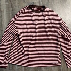 Amazon Women's Pink and Black Striped Long Sleeve Tee